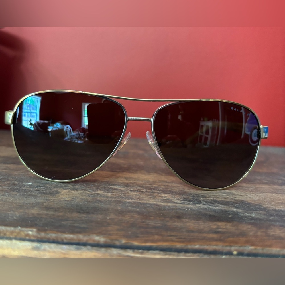 Ralph Lauren Metal Aviator Sunglasses with Brown Lenses - Picture 3 of 7